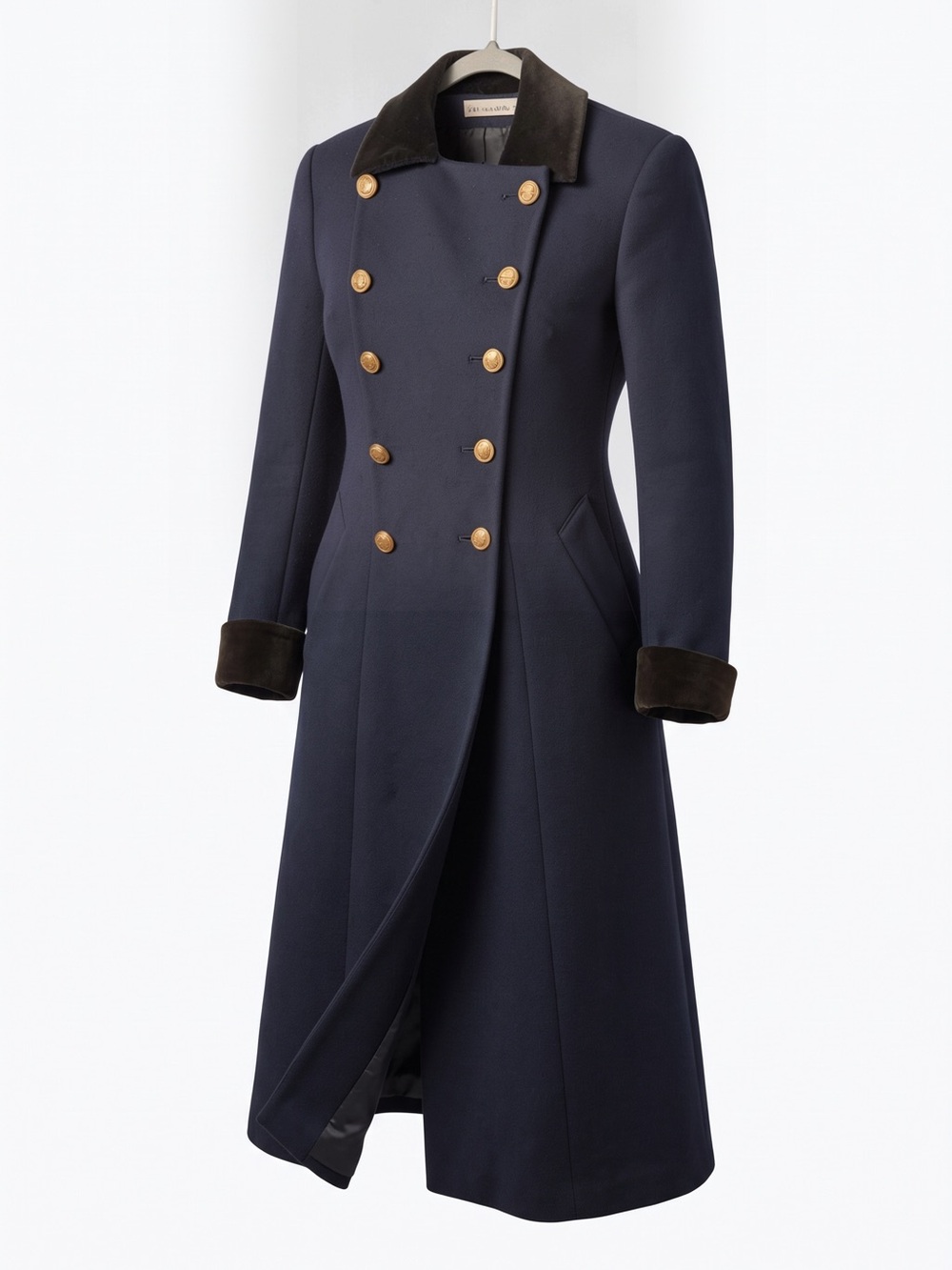 Vintage Christian Dior Wool Pea Coat Military Velvet Navy Blue Women’s L USA